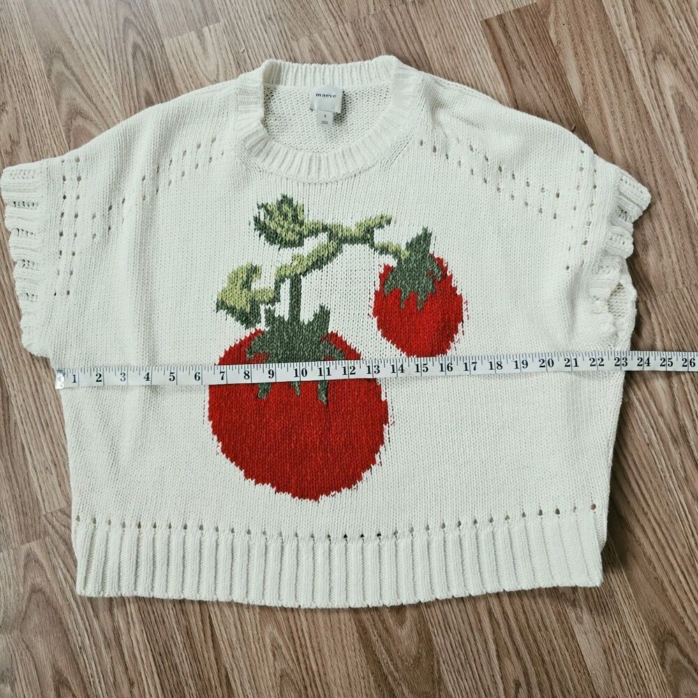 Anthropologie Maeve Crewneck Veggie Motif Tomato Sweater Size Small - Picture 8 of 9